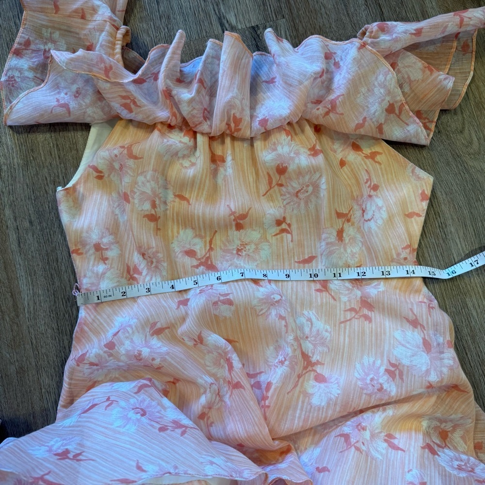 Vintage 70s Maxi Tiered Women’s Small Pink Floral Ruffle Off Shoulder Coquette - Picture 8 of 10